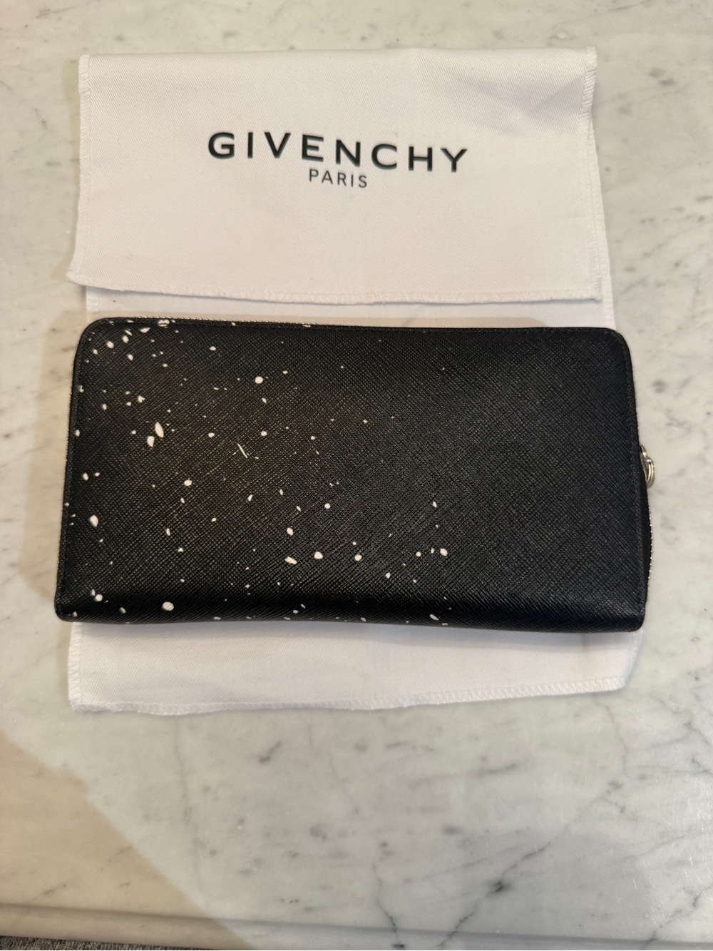 Givenchy Black Leather Zip Wallet with White Paint-Splatter - Picture 2 of 4
